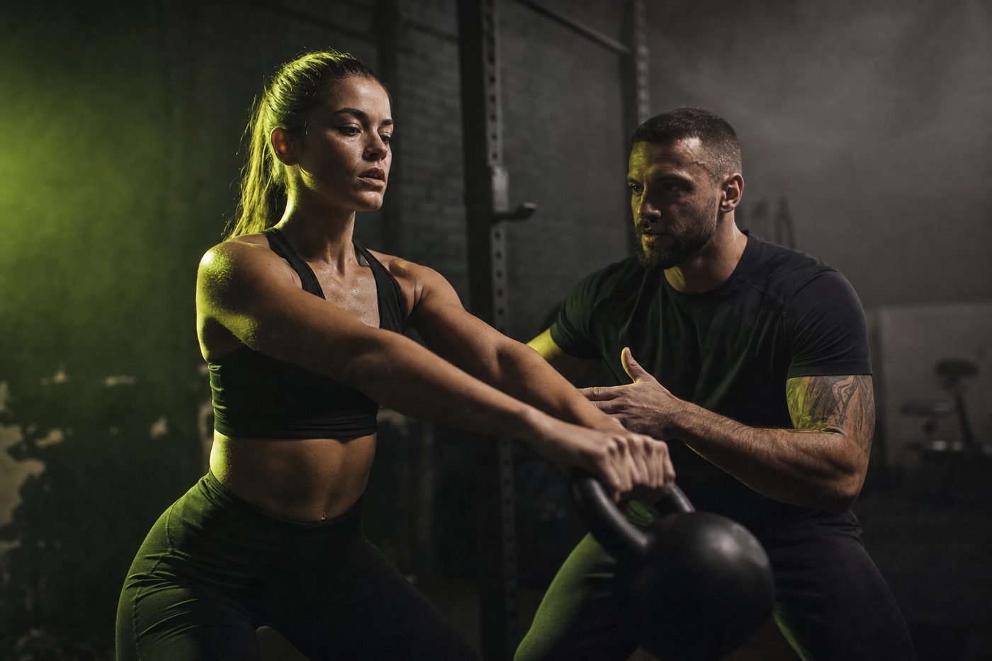 Coach correcting a client's technique